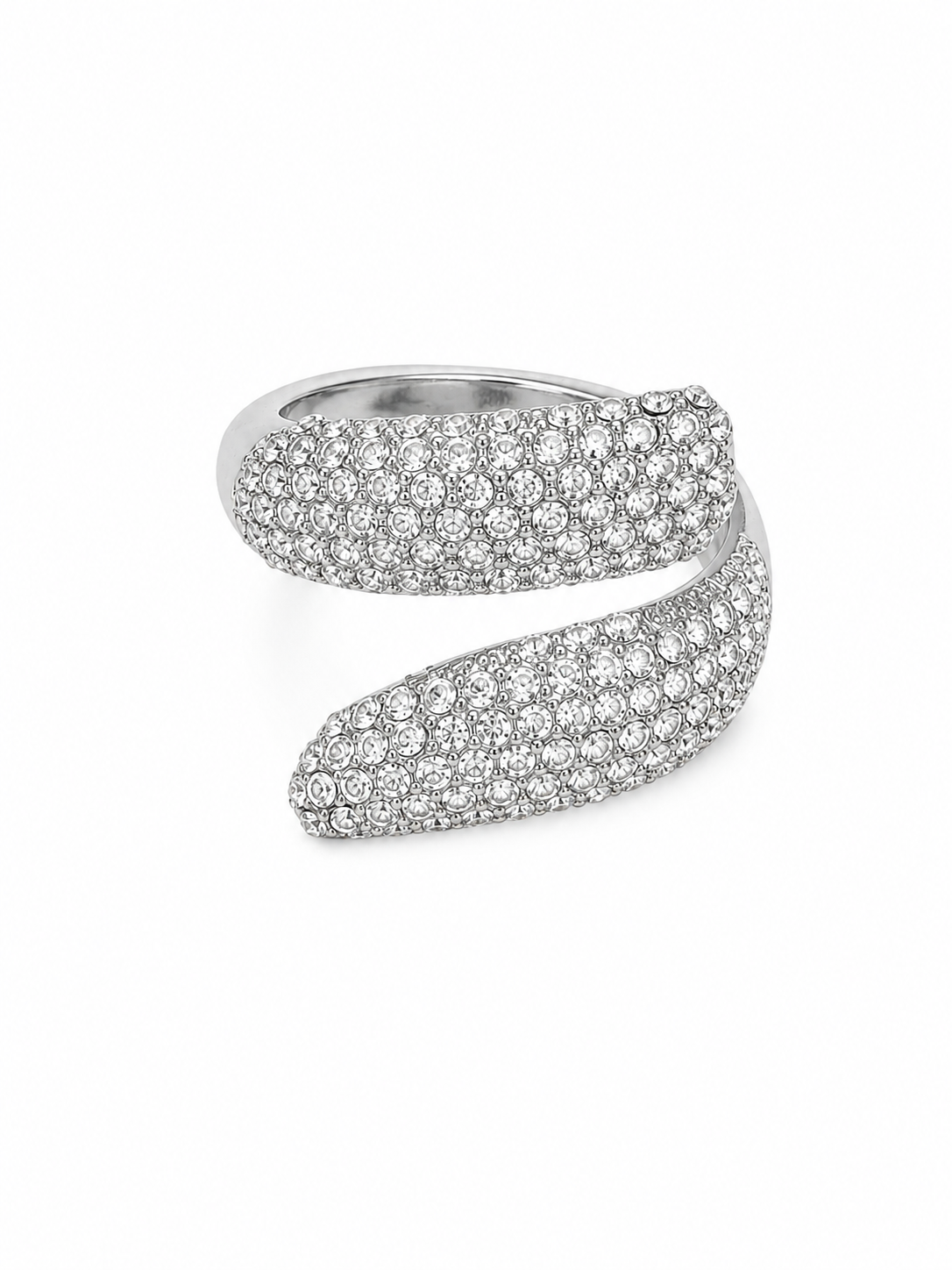 Ασημί statement δαχτυλίδι stainless steel με λαμπερά ζιργκόν σε λευκό φόντο, so cute by dimi