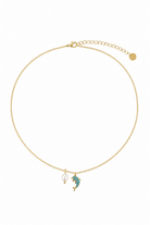 Azure Dolphin Necklace ατσάλινο κολιέ με δελφίνι από τιρκουάζ ζιργκόν και φυσική πέρλα σε χρυσό ή ασημί από τη So Cute by Dimi