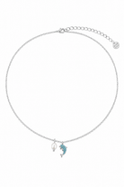 Azure Dolphin Necklace ατσάλινο κολιέ με δελφίνι από τιρκουάζ ζιργκόν και φυσική πέρλα σε χρυσό ή ασημί από τη So Cute by Dimi