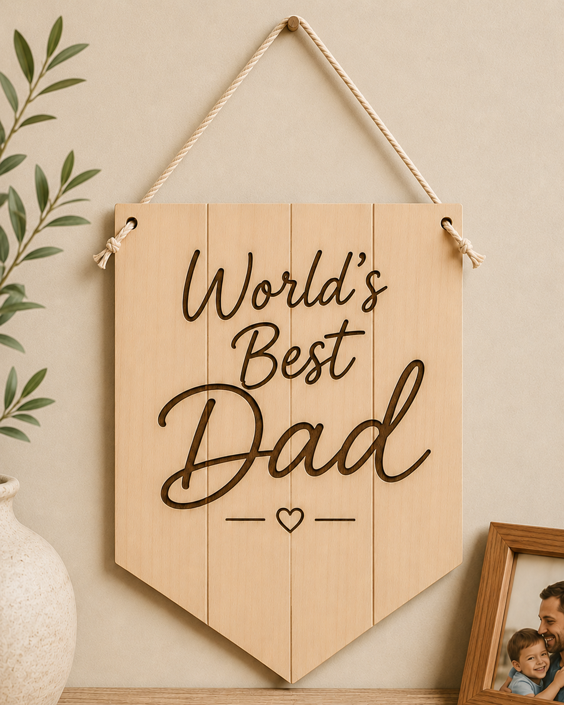 Προσωποποιημένο ξύλινο διακοσμητικό Best Dad με χάραξη laser και δυνατότητα προσωποποίησης από τη So Cute By Dimi.