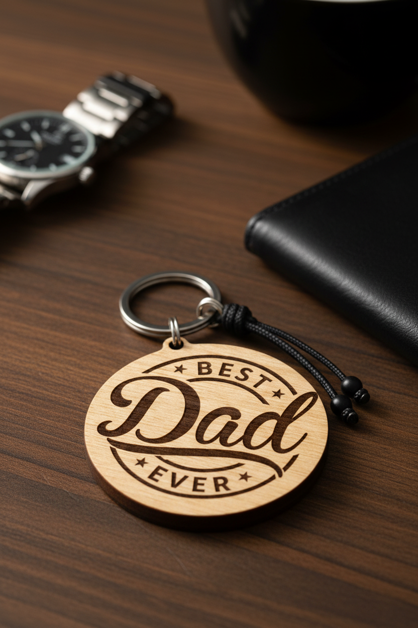 ξύλινο μπρελόκ best dad ever με χάραξη στρογγυλό δώρο για μπαμπά so cute by dimi