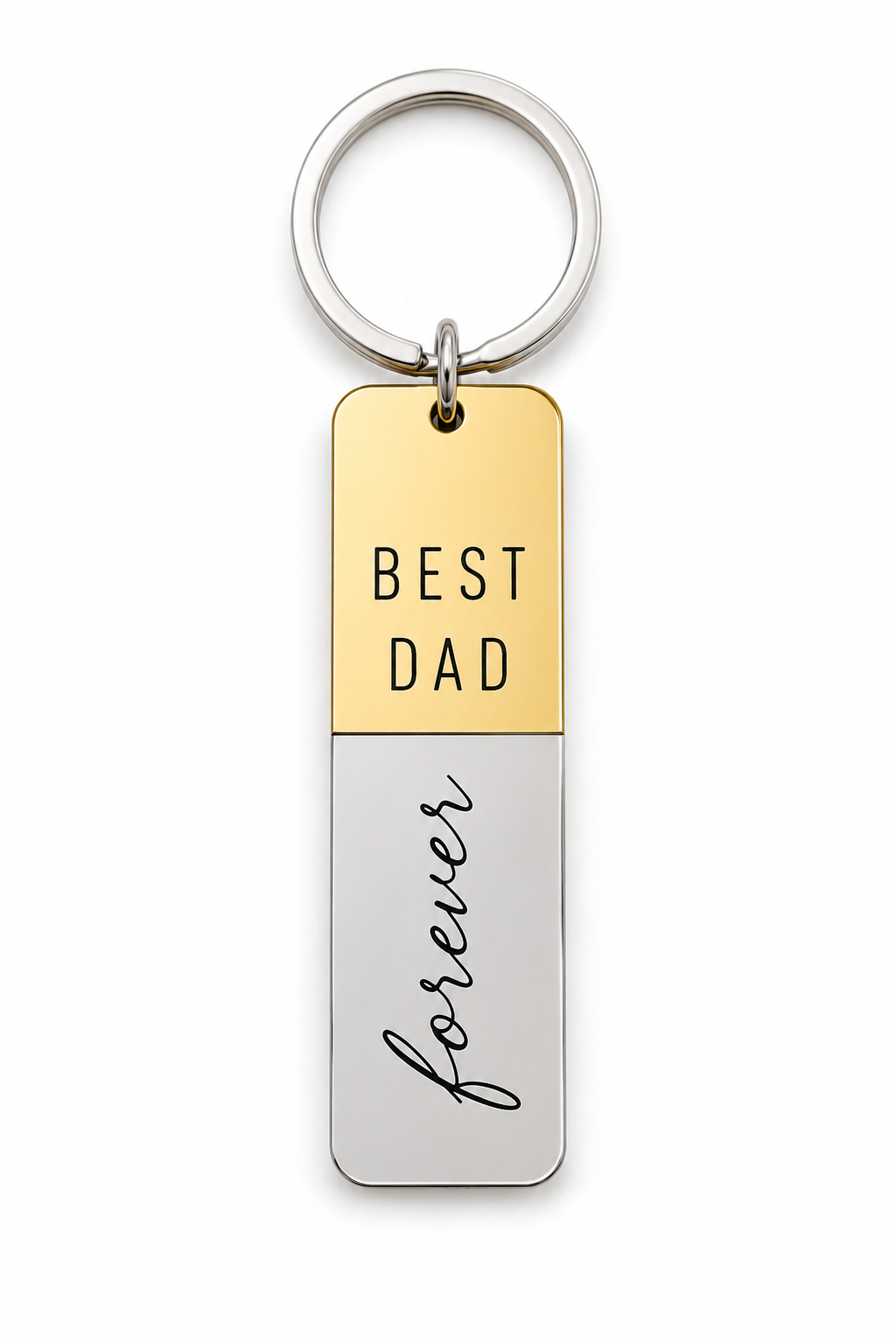 Μπρελόκ Best Dad Forever από χρυσό και ασημί καθρέφτη plexiglass με χάραξη laser από τη So Cute By Dimi.