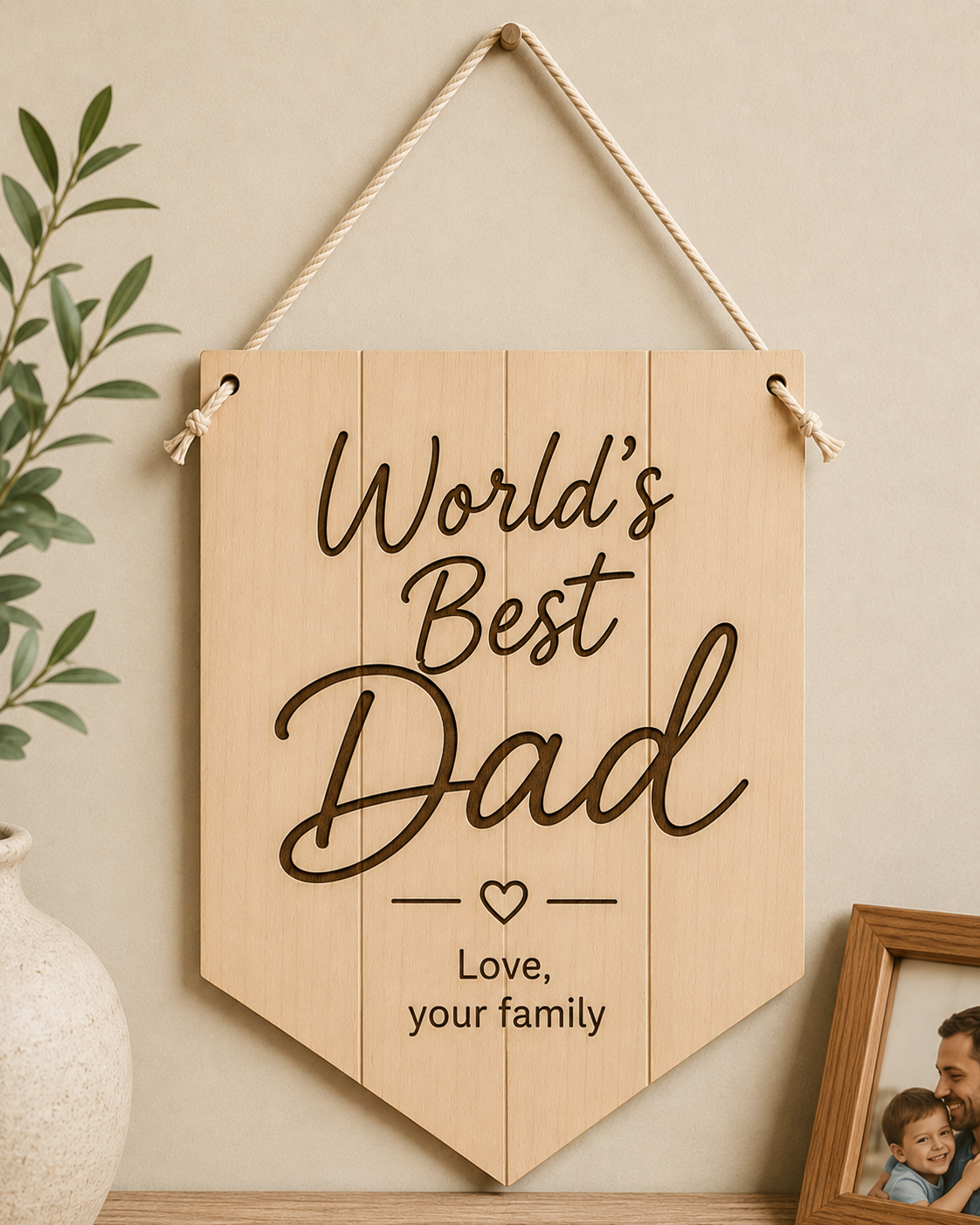 Προσωποποιημένο ξύλινο διακοσμητικό Best Dad με χάραξη laser και δυνατότητα προσωποποίησης από τη So Cute By Dimi.