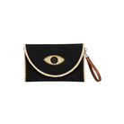 Ψάθινο clutch bags με evil eye σχέδιο σε  μαύρο χρώμα σε λευκό φόντο – So Cute by Dimi