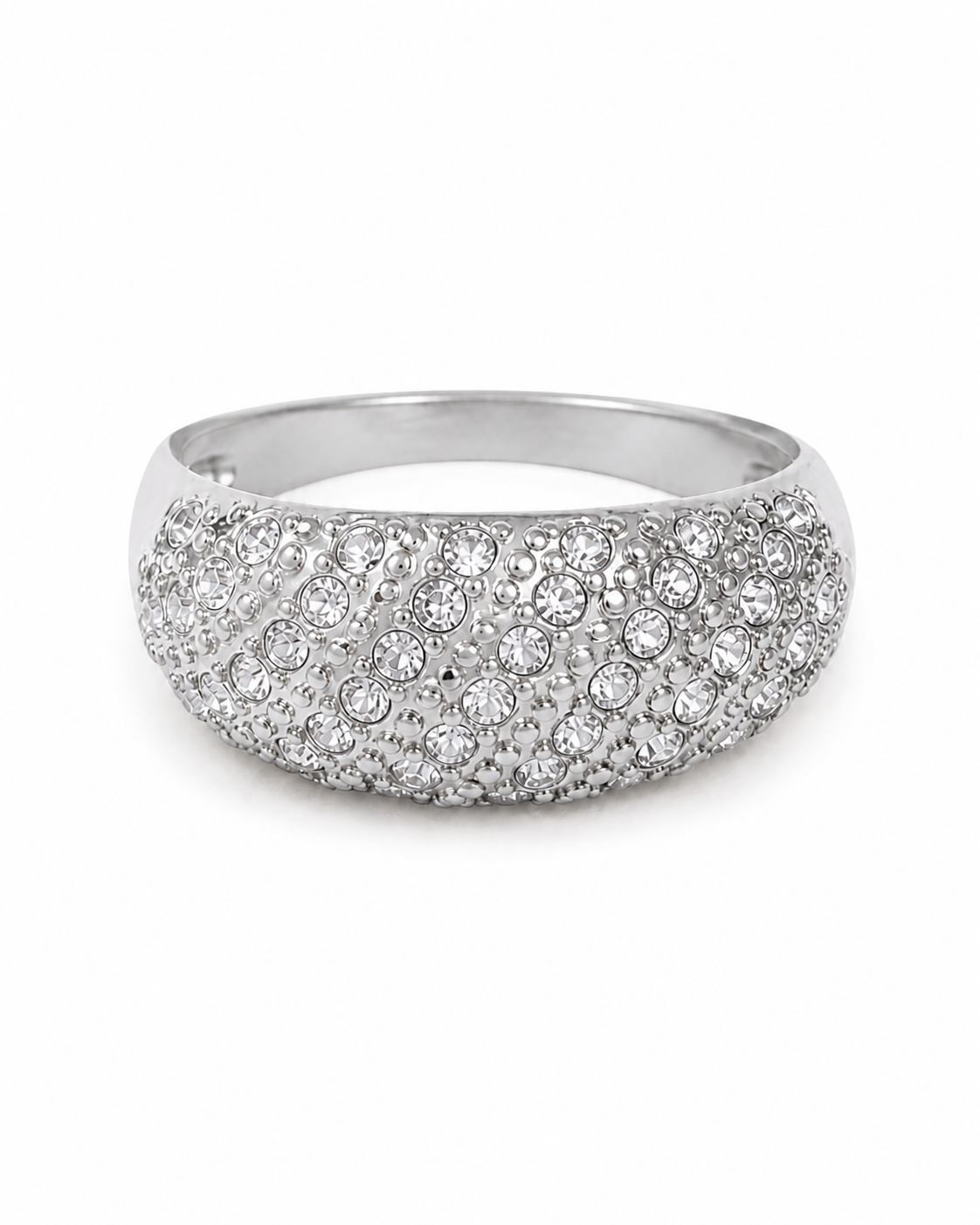 Brillé Dome Ring σε ασημί χρώμα, ατσάλινο φαρδύ δαχτυλίδι με ζιργκόν σε λευκό φόντο
