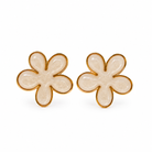 Pair of flower-shaped earrings with gold accents on a white background