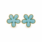 Pair of turquoise flower-shaped earrings with gold accents on a white background