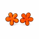 Pair of orange flower-shaped earrings on a white background