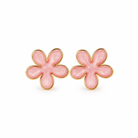 Pair of pink flower-shaped earrings on a white background