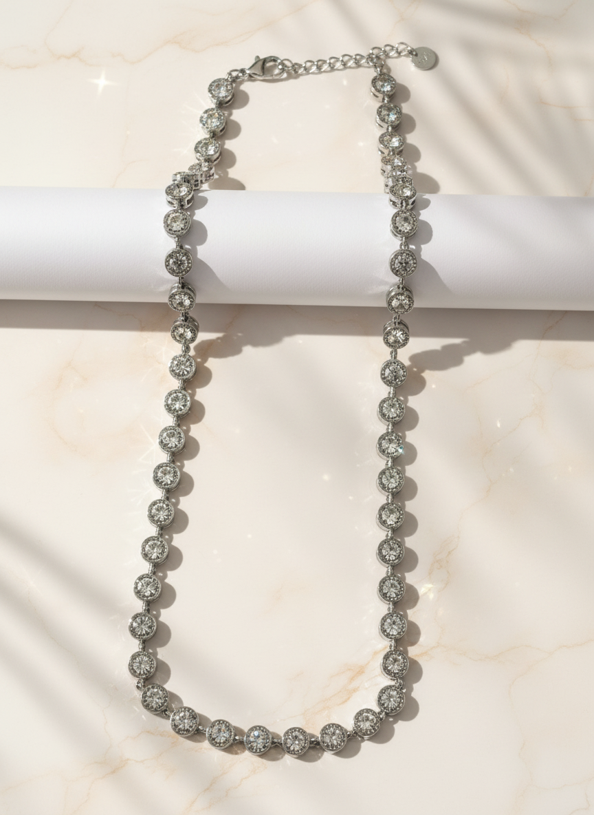 Celeste Choker –SIlver Riviera Stainless Steel Necklace, white background.  So Cute by DImi