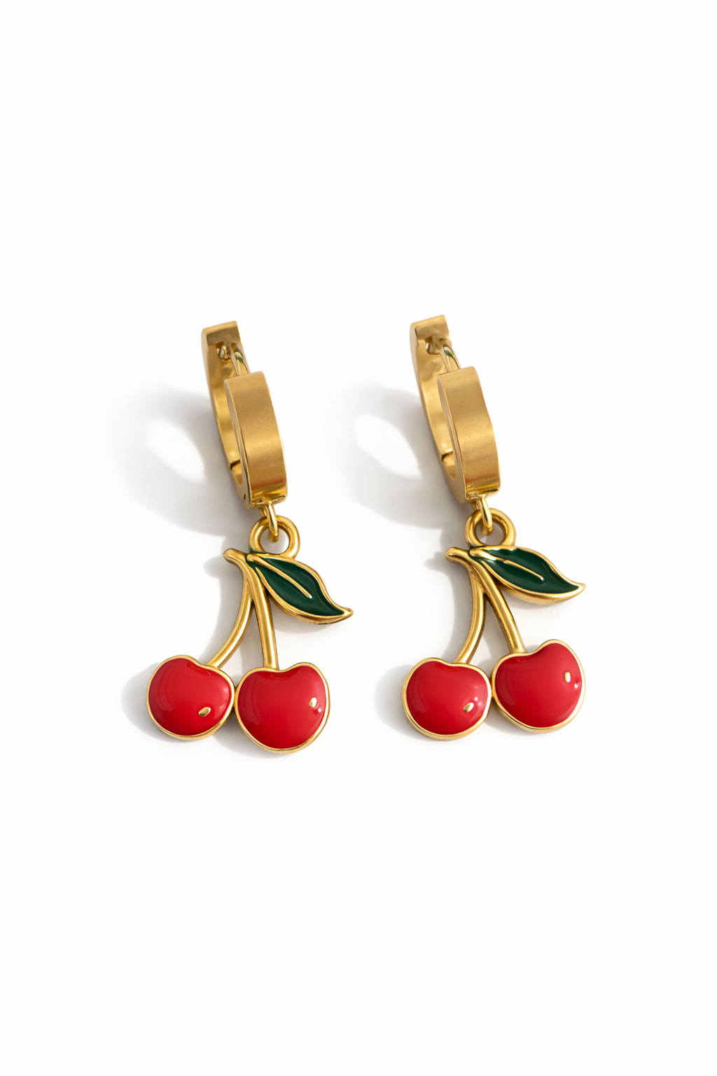 σκουλαρίκια Cherry Pop Hoops με κεράσια από ατσάλι χρυσό με κόκκινο σμάλτο So Cute by Dimi