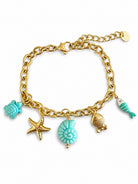 Ατσάλινο βραχιόλι Costa Bella Charm της So Cute by Dimi με chunky αλυσίδα και καλοκαιρινά charms σε λευκό φόντο.