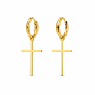 Gold hoop earrings with cross pendants on a white background