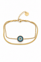 Double Layer Eterna Bracelet ατσάλινο διπλό βραχιόλι με μάτι και ζιργκόν σε χρυσό | So Cute by Dimi