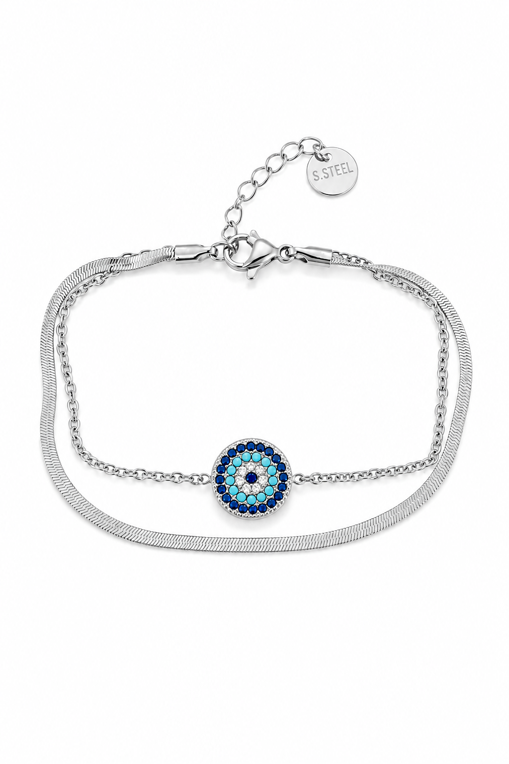 Double Layer Eterna Bracelet ατσάλινο διπλό βραχιόλι με μάτι και ζιργκόν σε χρυσό | So Cute by Dimi