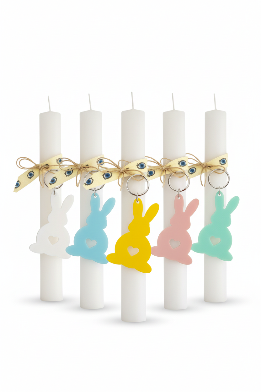 Corporate Easter Candle with Acrylic Bunny Keychain