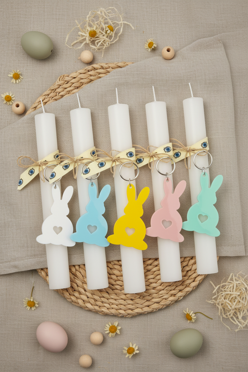 Corporate Easter Candle with Acrylic Bunny Keychain
