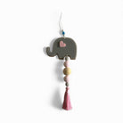 Handmade baby elephant hanging charm with wooden beads, pastel heart and tassel – newborn gift.