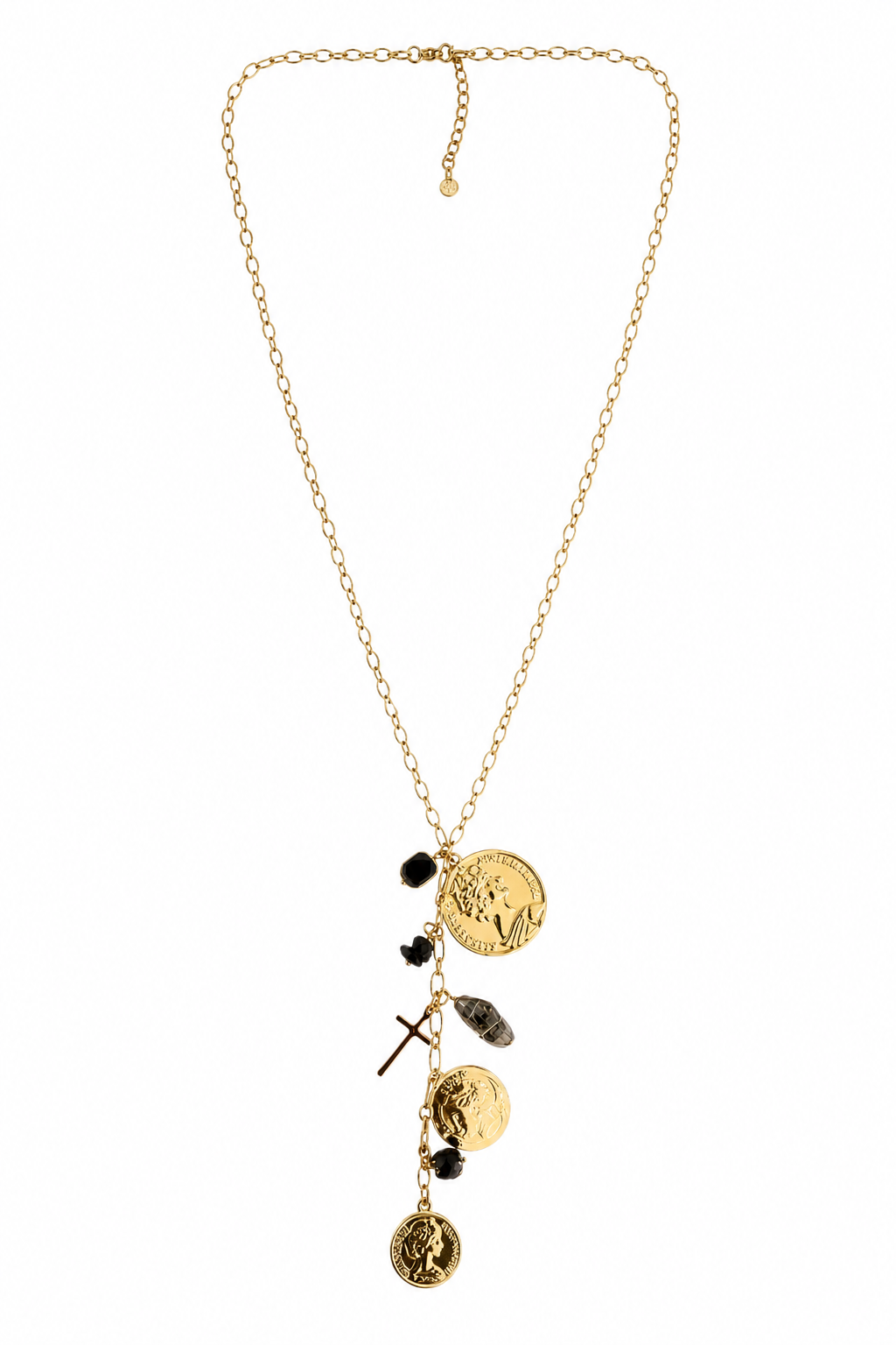 Élira Coin Y Necklace μαύρο χρυσό μακρύ κολιέ τύπου Υ full length