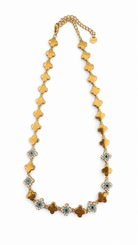 Elysian Clover choker κολιέ από ανοξείδωτο ατσάλι με τετράφυλλα μοτίβα, λευκά και τυρκουάζ ζιργκόν, κοντό stainless steel necklace 32+8cm.