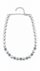 Elysian Mati choker necklace από ανοξείδωτο ατσάλι με στοιχεία ματιού, λευκά και τυρκουάζ ζιργκόν, evil eye stainless steel necklace 32+8cm.