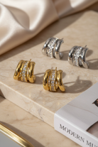 Σκουλαρίκια κρίκοι stainless steel σε χρυσό και ασημί με διακοσμητικές πέτρες So Cute by Dimi