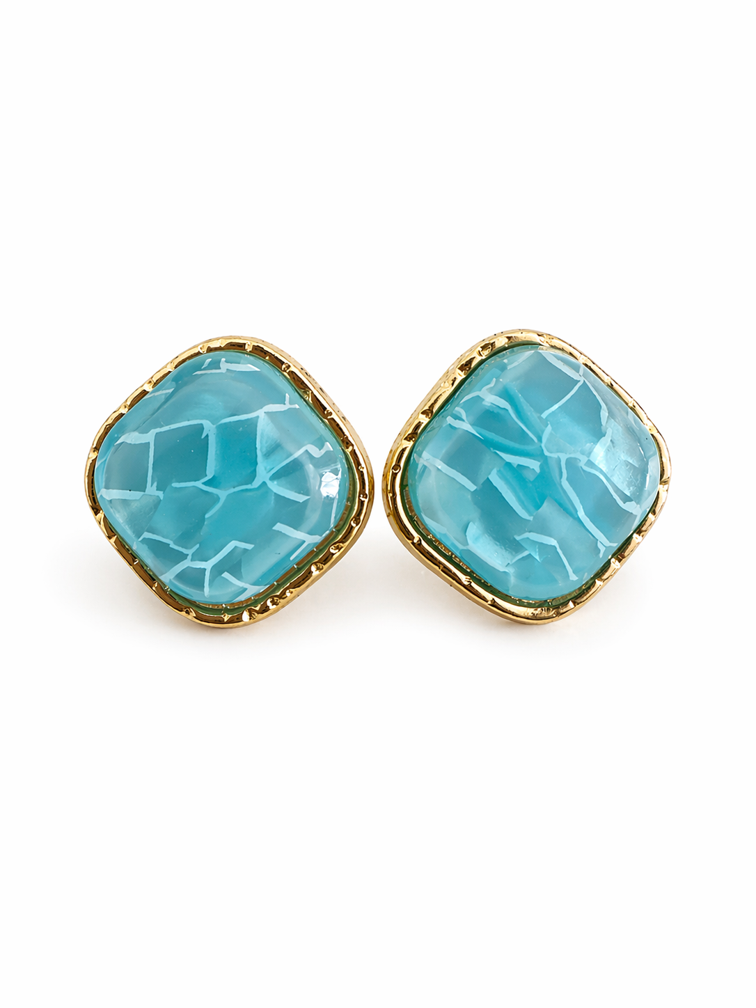 τυρκουάζ γεωμετρικά σκουλαρίκια πέρλα από ατσάλι καρφωτά σε λευκό φόντο So Cute by Dimi