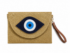 Καλοκαιρινά woven clutch bags με σχέδιο μάτι σε χρυσό χρώμα σε λευκό φόντο – So Cute by Dimi