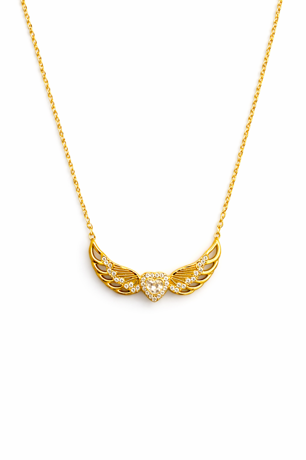heartwing necklace ατσάλινο κολιέ φτερά αγγέλου με καρδιά ζιργκόν χρυσό  so cute by dimi