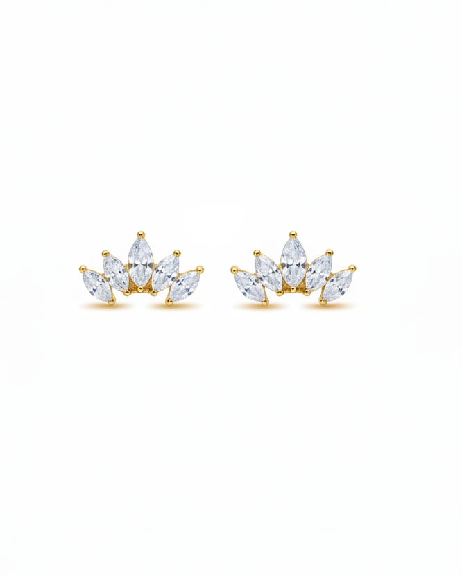 χρυσά σκουλαρίκια ear climber stainless steel με marquise ζιργκόν elegant earrings