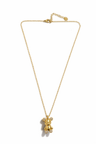 Ατσάλινο κολιέ με μοτίφ αρκουδάκι με ζιργκόν σε χρυσό χρώμα σε λευκό φόντο, so cute by dimi