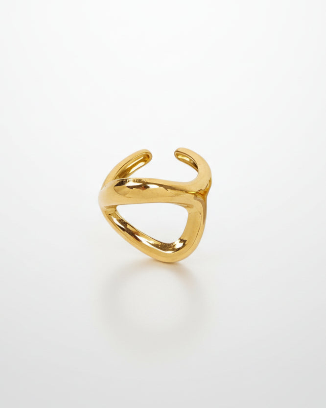 Gold stainless steel open ring on a white background, So CUte by Dimi