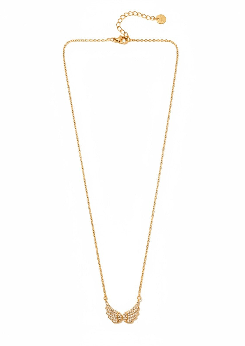 winglet necklace ατσάλινο κολιέ φτερά με ζιργκόν χρυσό  so cute by dimi