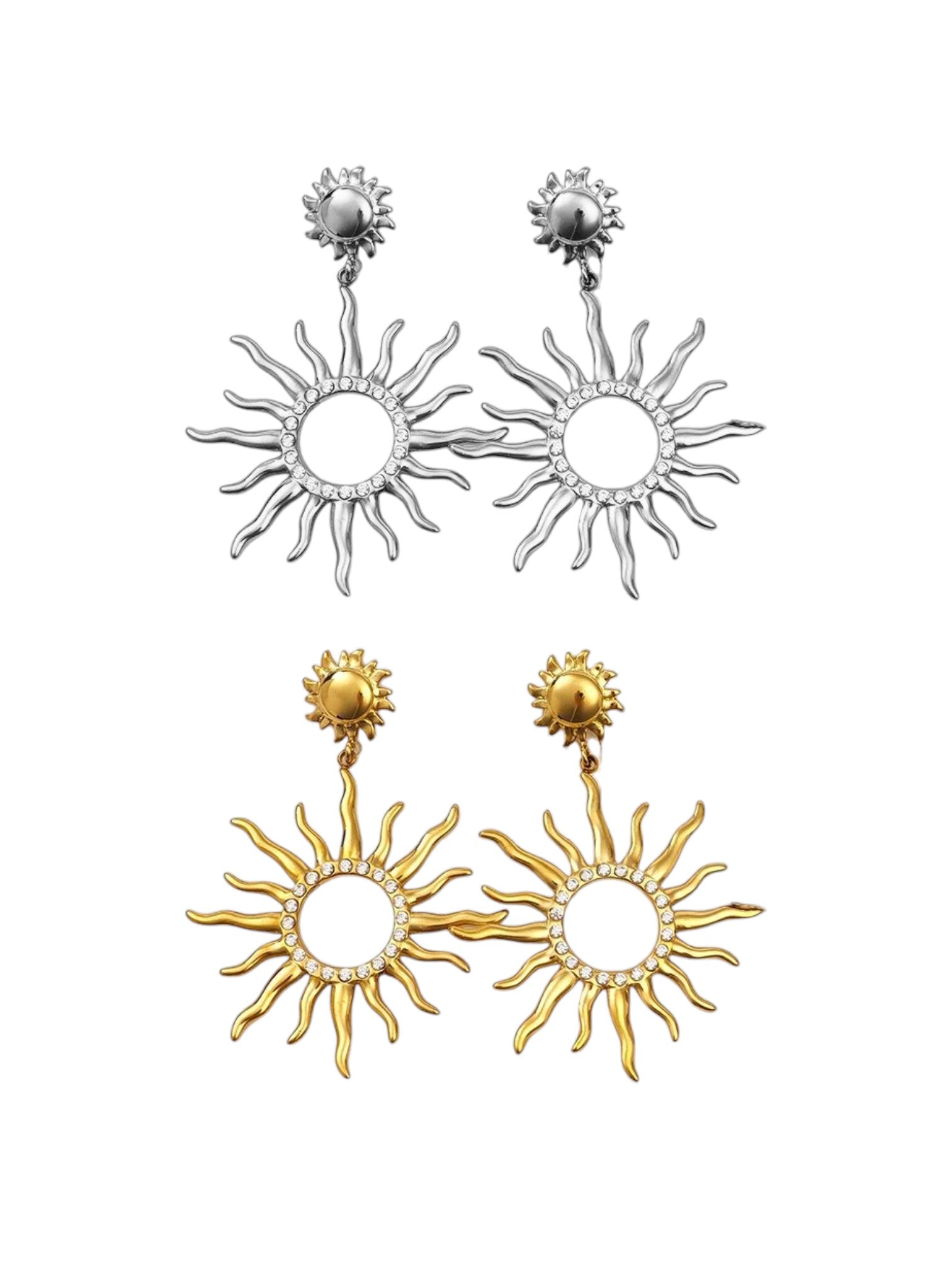Σκουλαρίκια ήλιος stainless steel χρυσά και ασημί statement summer Heliora Sun Drop, So Cute by DImi