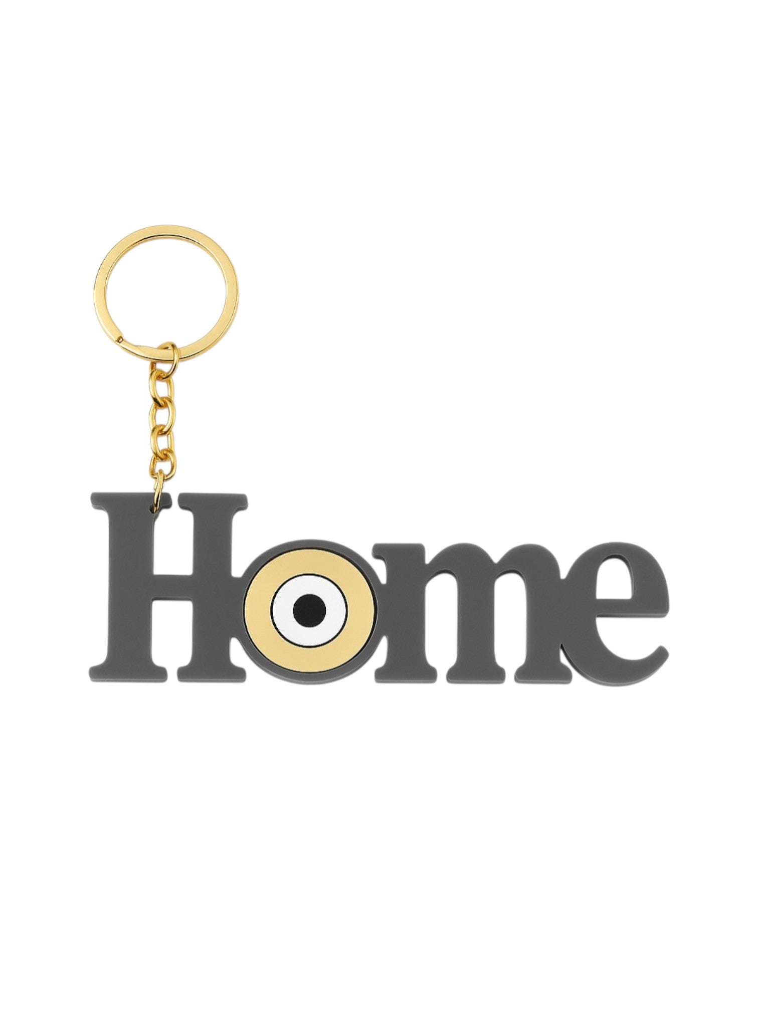 Χειροποίητο μπρελόκ HOME από γκρι plexiglass με μάτι σε χρυσό καθρέφτη – So Cute by Dimi
