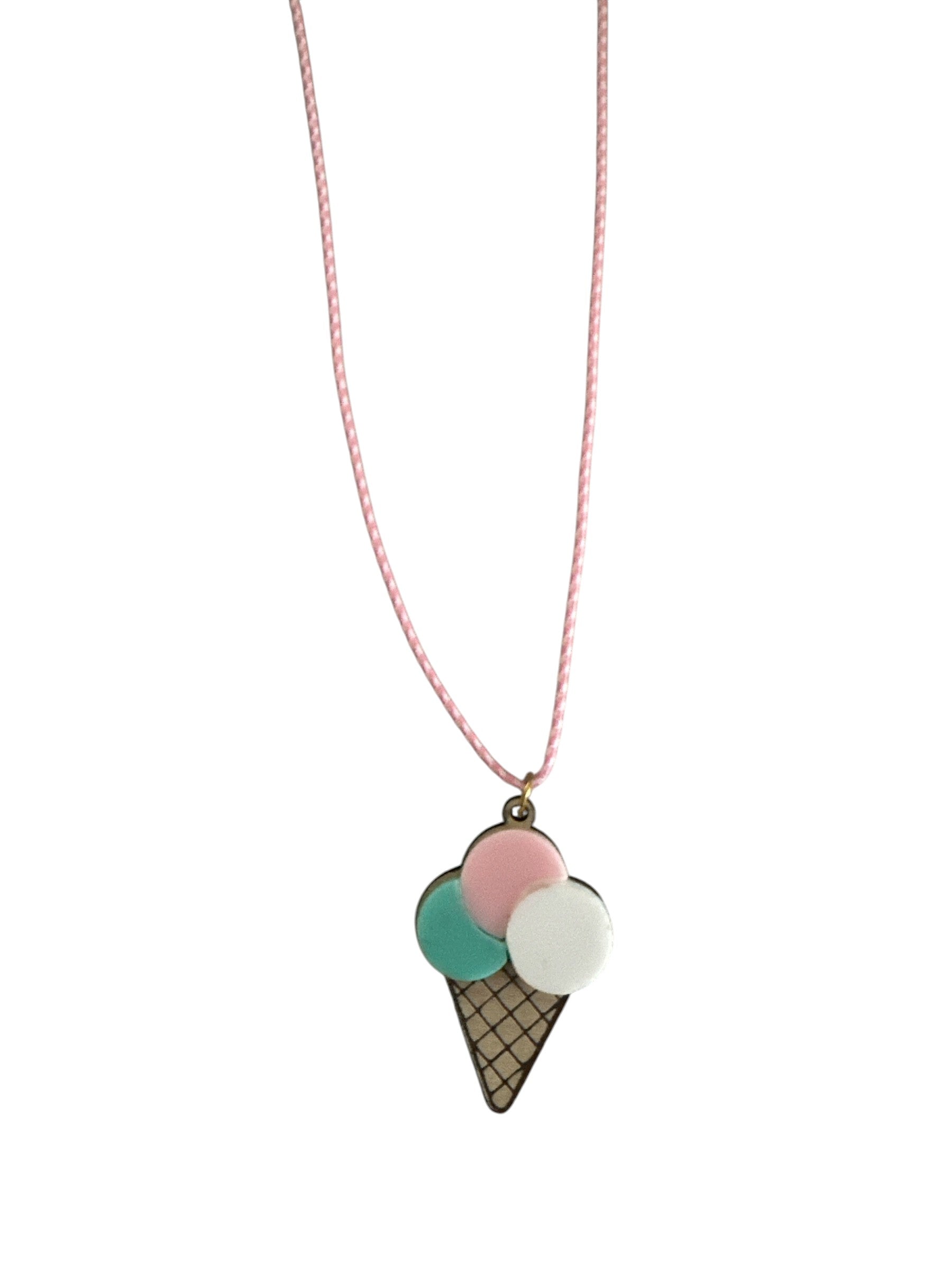 παιδικό κολιέ παγωτό με ροζ κορδόνι και τρεις μπάλες παγωτού