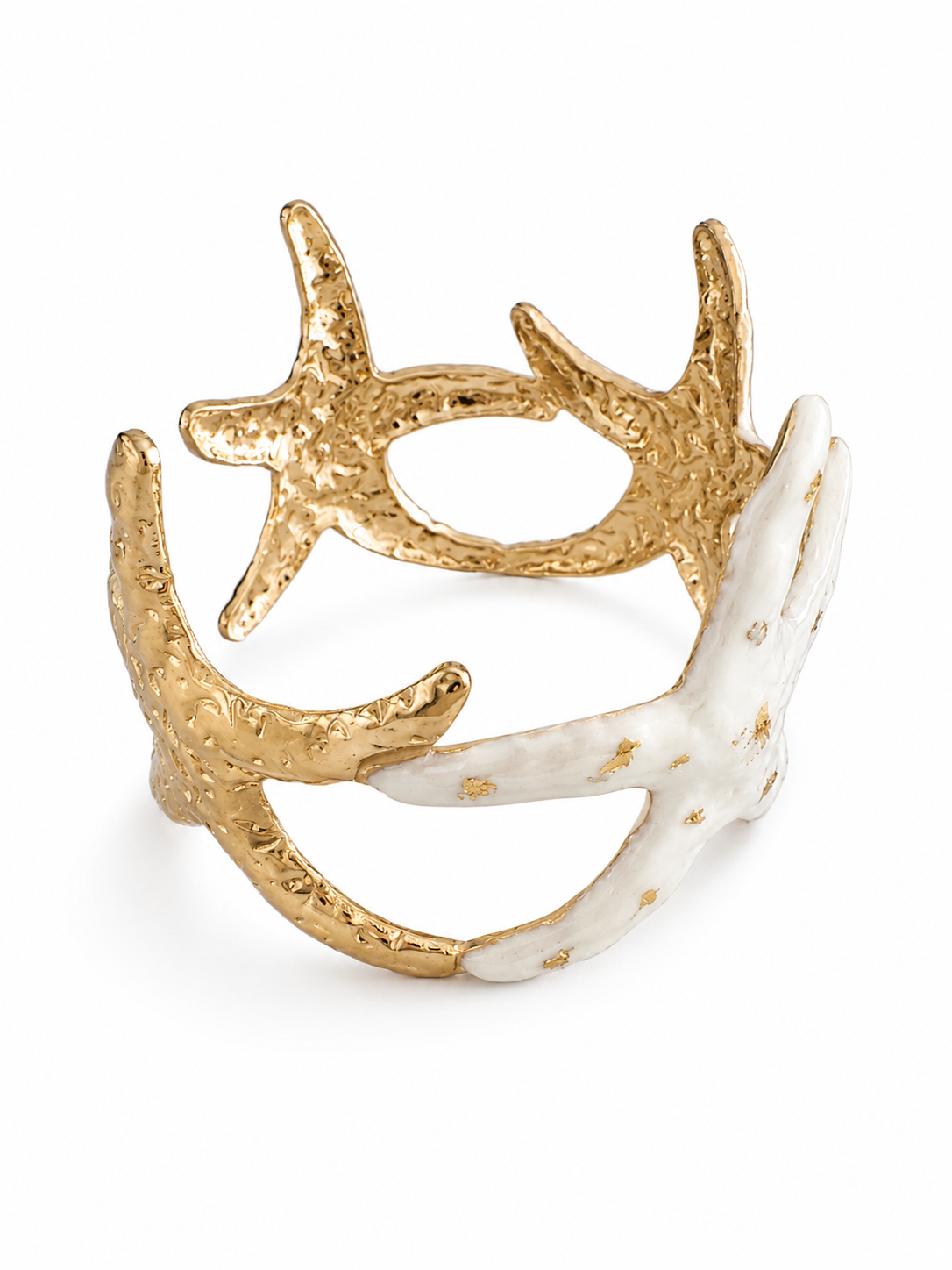 Coral Reef Cuff ατσάλινο statement βραχιόλι με χρυσούς αστερίες και glossy enamel λεπτομέρειες σε  ivory 