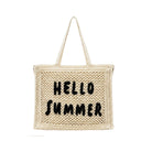 Hello Summer crochet ψάθινη tote bag σε μπεz χρώμα σε λευκό φόντο – So Cute by Dimi