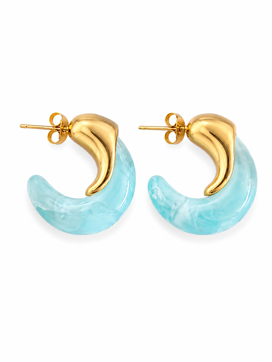 Ατσάλινα χρυσά σκουλαρίκια κρίκοι Jelly Chic Hoops 2,5 εκ με glossy marble resin λεπτομέρεια σε pastel αποχρώσεις πάνω σε λευκό φόντο