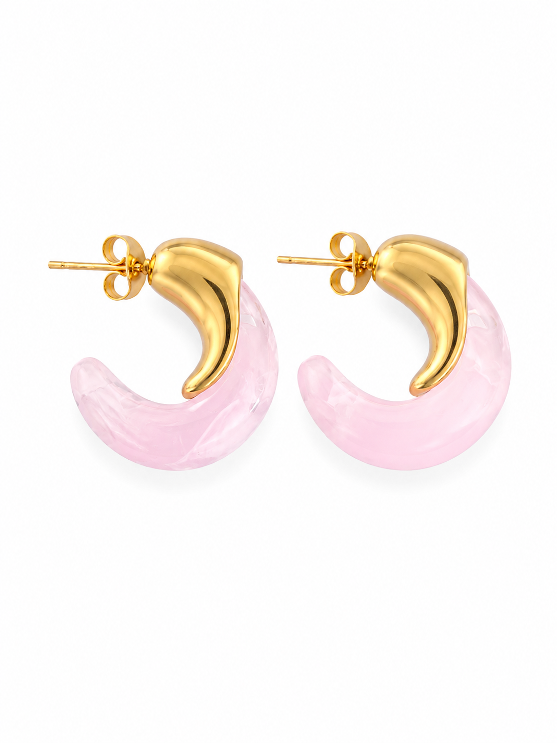 Ατσάλινα χρυσά σκουλαρίκια κρίκοι Jelly Chic Hoops 2,5 εκ με glossy marble resin λεπτομέρεια σε pastel αποχρώσεις πάνω σε λευκό φόντο