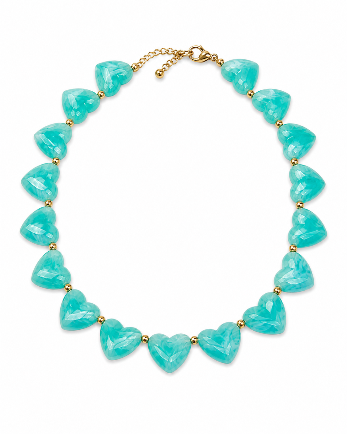 Marbella Hearts Summer Necklace σε Aqua Mint με καρδιές από ρητίνη και ατσάλι σε λευκό φόντο