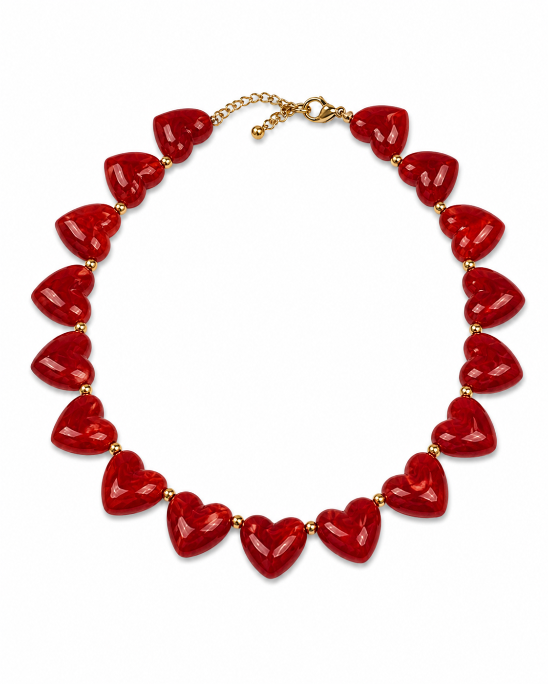 Marbella Hearts Summer Necklace σε Cherry Red με καρδιές από ρητίνη και ατσάλι σε λευκό φόντο