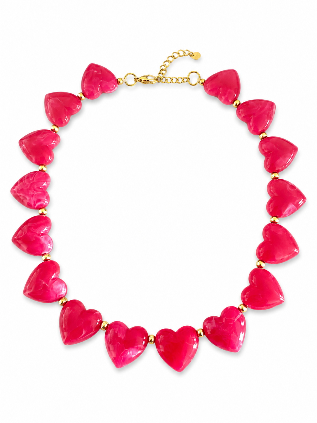 Marbella Hearts Summer Necklace σε φούξια  με καρδιές από ρητίνη και ατσάλι σε λευκό φόντο