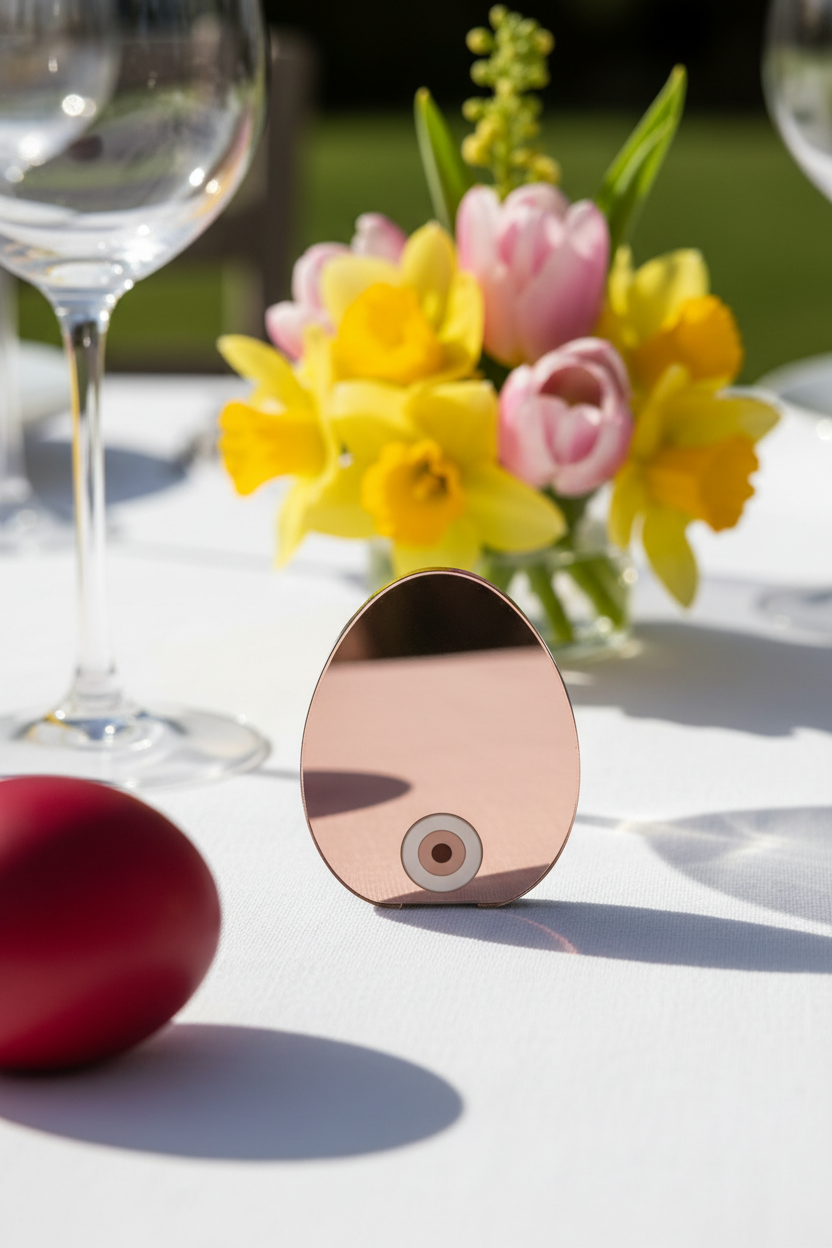 Μίνι πασχαλινό διακοσμητικό αυγό 6εκ από rose gold καθρέφτη με λευκό μάτι