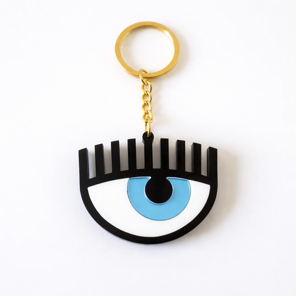 Keychain with eye design on a white background