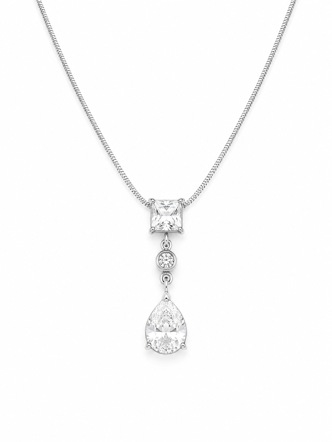 Noor Necklace ατσάλινο κολιέ με τετράγωνο ζιργκόν και κρεμαστή σταγόνα σε ασημί χρώμα So Cute by Dimi