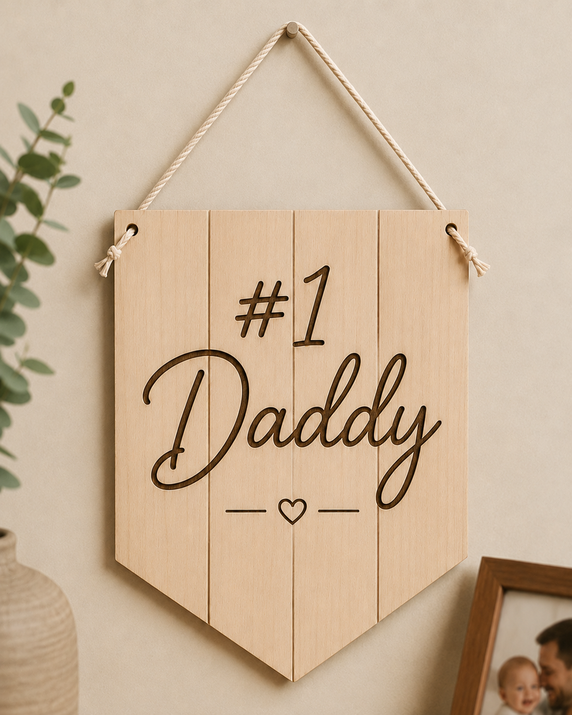 Προσωποποιημένο ξύλινο διακοσμητικό #1 Daddy με χάραξη ονομάτων από τη So Cute By Dimi.