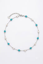 Ocean Pearl Necklace ατσάλινο κολιέ με λευκές πέρλες και τιρκουάζ χάντρες σε ασημί αλυσίδα