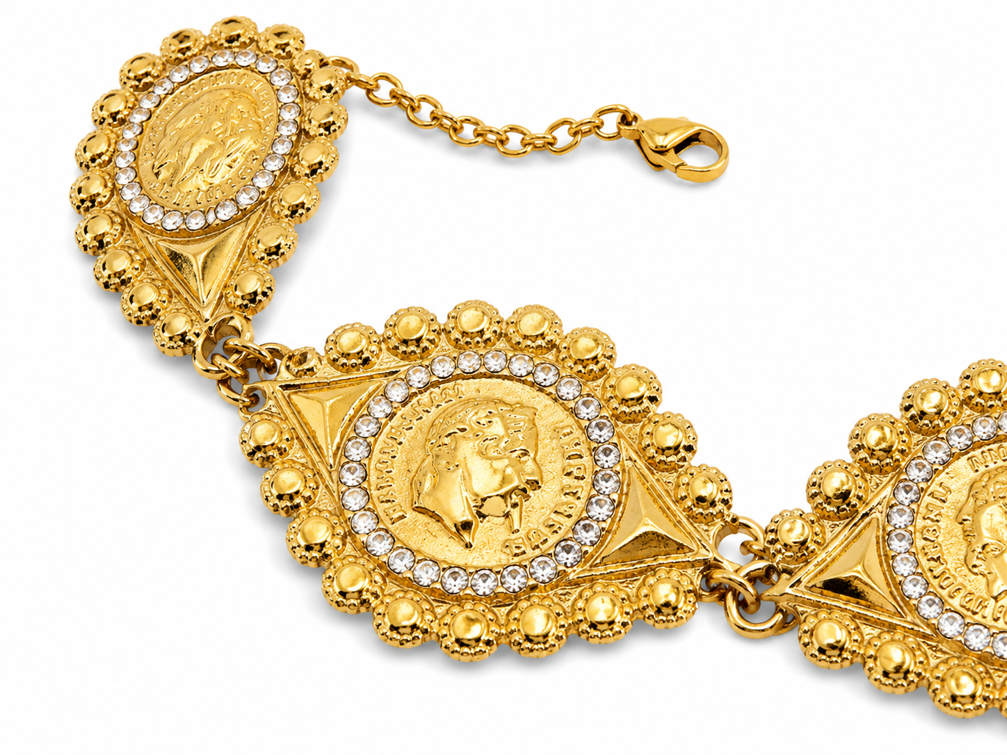 Olympia Coin Bracelet ατσάλινο χρυσό βραχιόλι με coins και ζιργκόν So Cute by Dimi