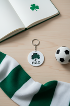 μπρελόκ παναθηναϊκός τριφύλλι plexiglass λευκό 6cm χειροποίητο keychain